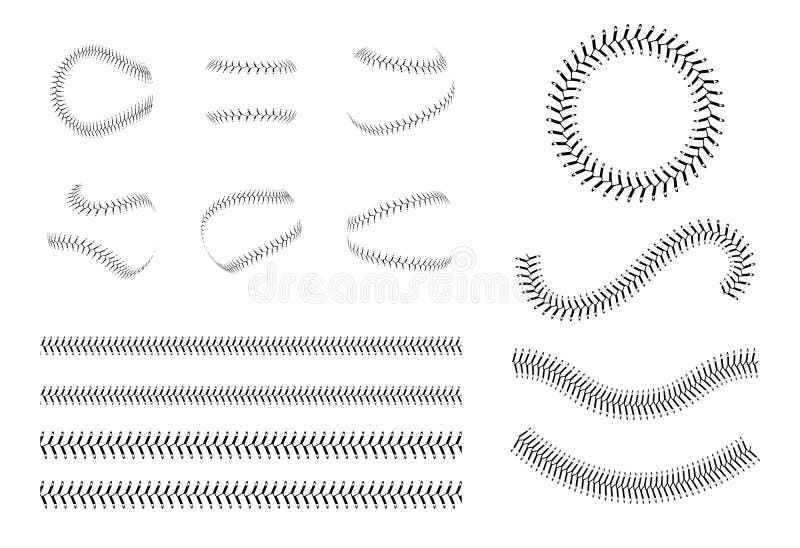 Set of baseball lace or decorative baseball seam`s brushes vector illustration.