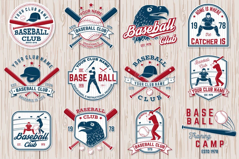 Set of baseball or softball club badge. Vector. Concept for shirt or logo, print, stamp or tee. Vintage typography design with baseball bats, batter hitting ball and ball for baseball silhouette. Set of baseball or softball club badge. Vector. Concept for shirt or logo, print, stamp or tee. Vintage typography design with baseball bats, batter hitting ball and ball for baseball silhouette.