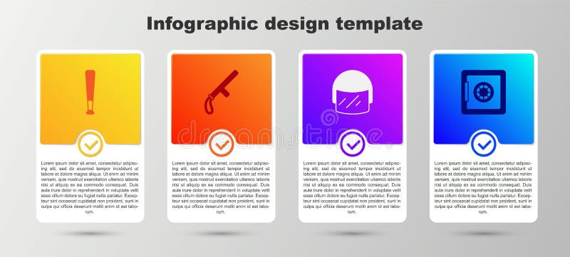 Set bat de baseball bat de poliție Coiful de cauciuc și siguranță. șablon informativ firmă. vector stock illustration