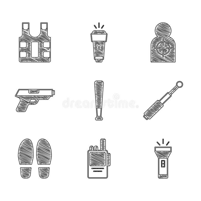 Set bat de baseball walkie talkie flashlight telescopic tambur pistol sau tinta umană arma pentru tragere royalty free illustration