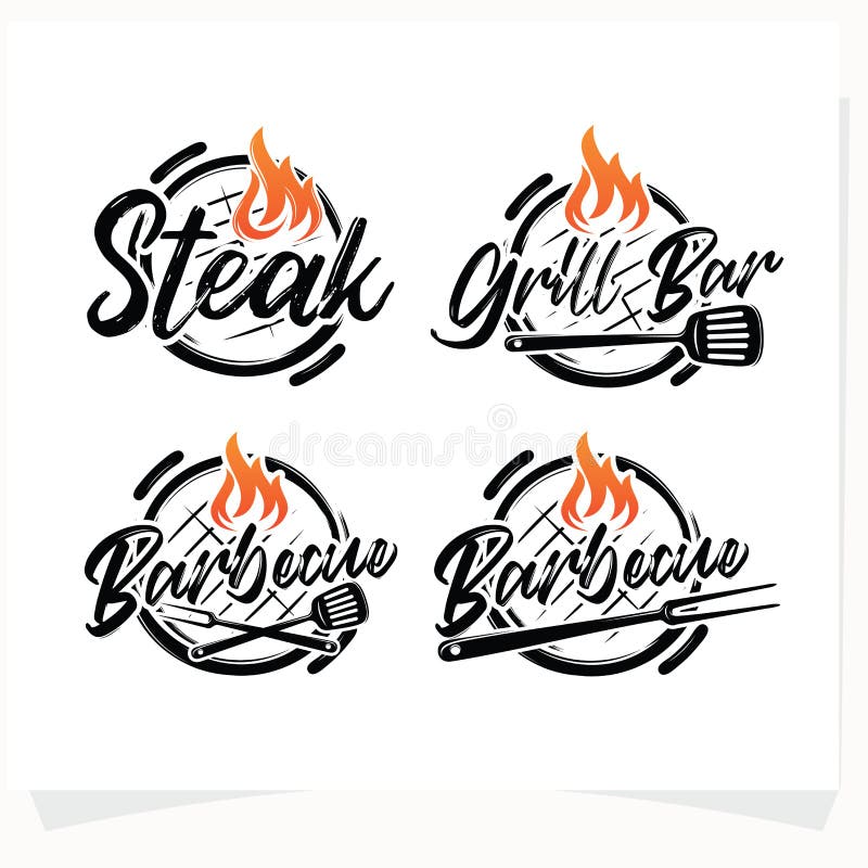 Set of BBQ Steak Grill House Logo Design Template Stock Vector