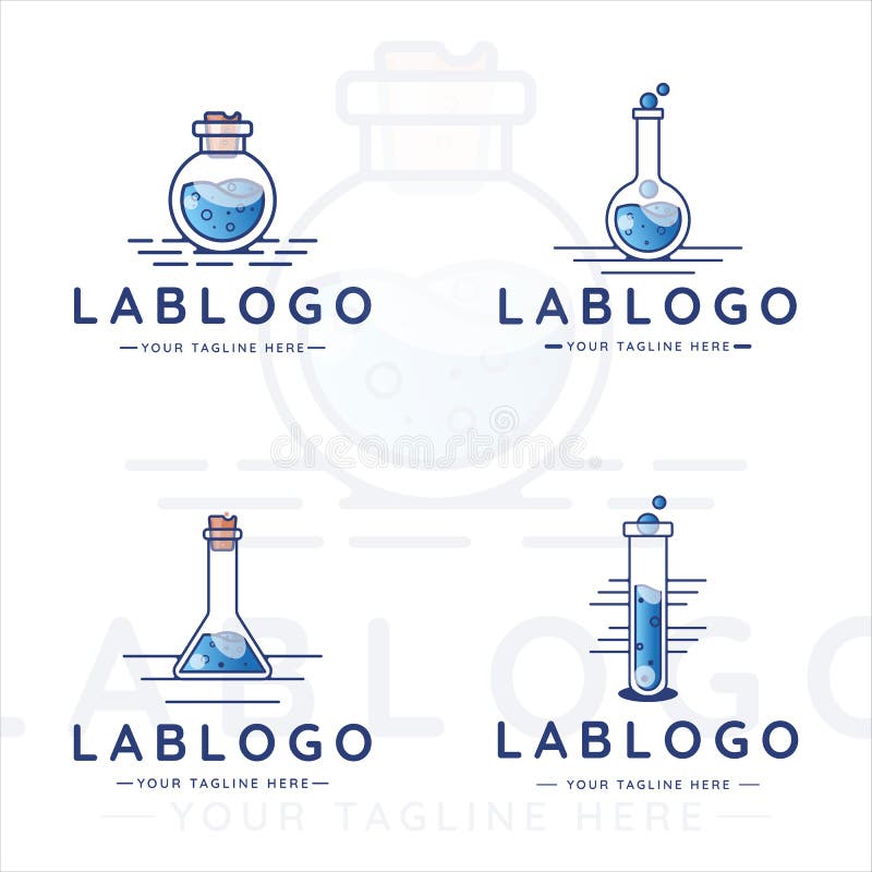 Set of Beaker Lab Logo Line Art Vector Illustration Template Icon Graphic Design Stock Vector