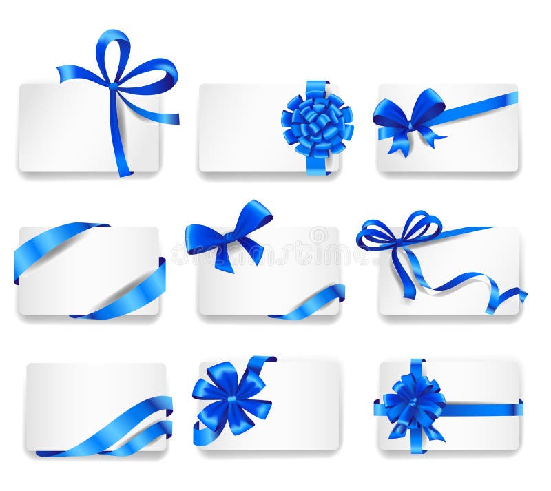 Set of beautiful cards with blue gift bows stock illustration