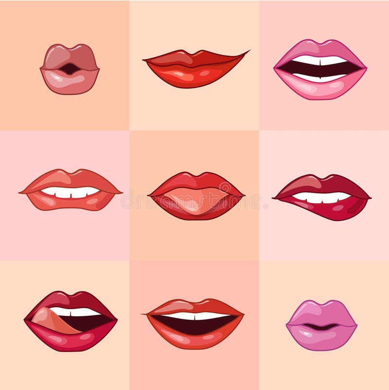 Set Of Beautiful Female Lips Stock Vector Illustration Of Pictogram Shiny 55464789 