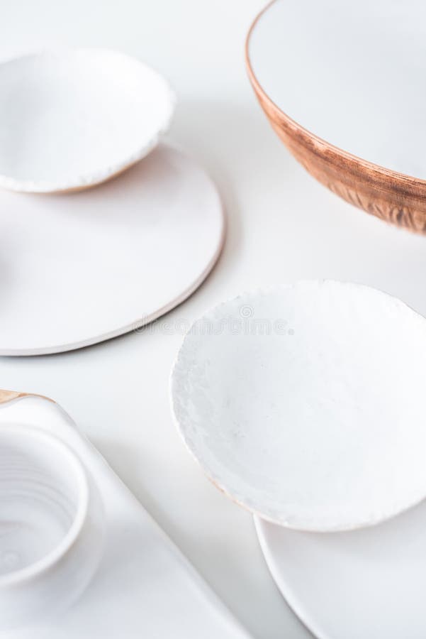 Set Of Beautiful Handmade Ceramic, Various Handcrafted Plates An Stock
