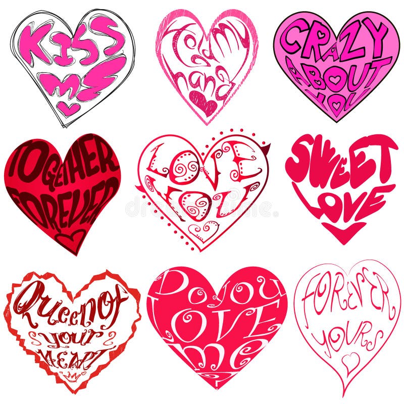 Set of Beautiful Heart Stickers Stock Vector Illustration of love