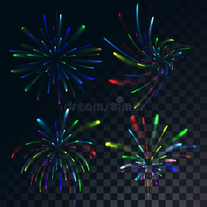 A set of beautiful salutes, fireworks of brilliant abstract energy magic electric festive transparent on a translucent dark stock illustration A set of beautiful salutes, fireworks of brilliant abstract energy magic electric festive transparent on a translucent dark stock illustration