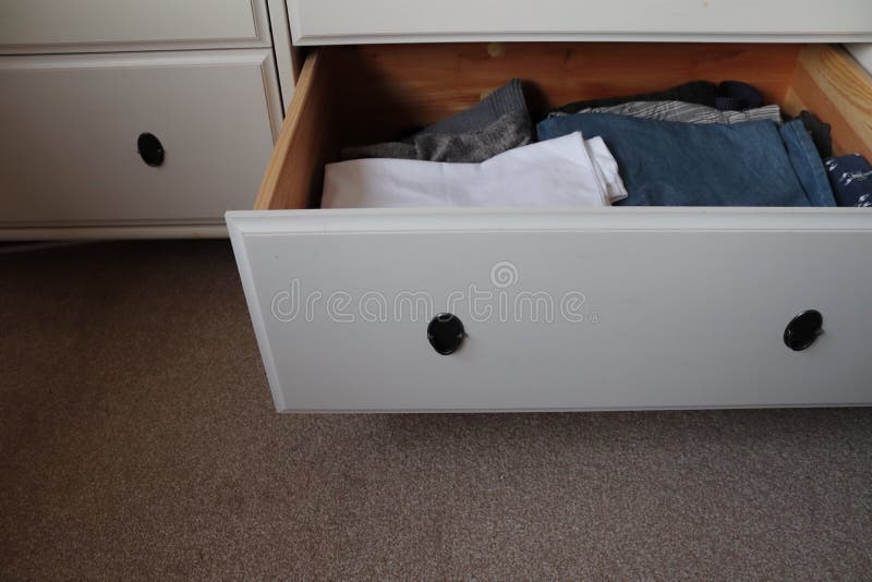 White Bedroom Drawers For Storage Of Clothing Stock Photo Image