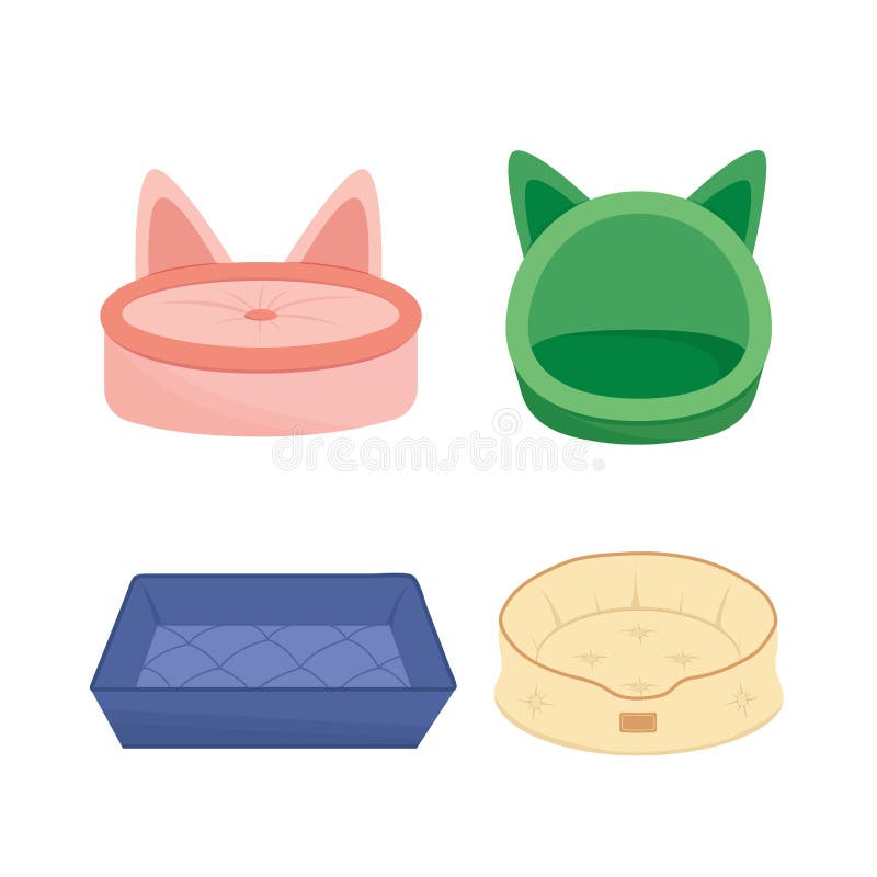 Set of Beds for Pets. Bed for Dog or Cat. Flat, Cartoon, Vector Stock
