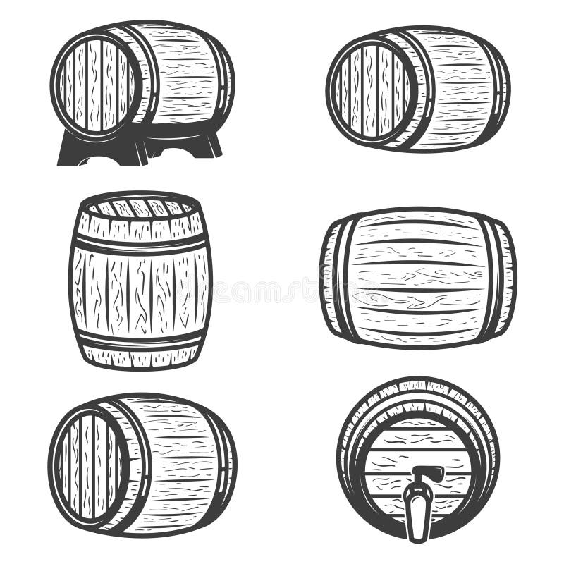 Set of Beer Barrels Isolated on White Background. Design Element Stock