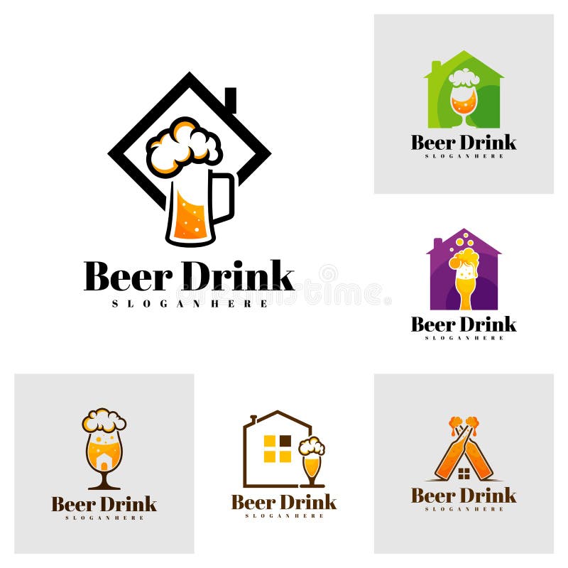 Set of Beer Drink with House Logo Design Vector, Creative Beer Drink Logo Design Template