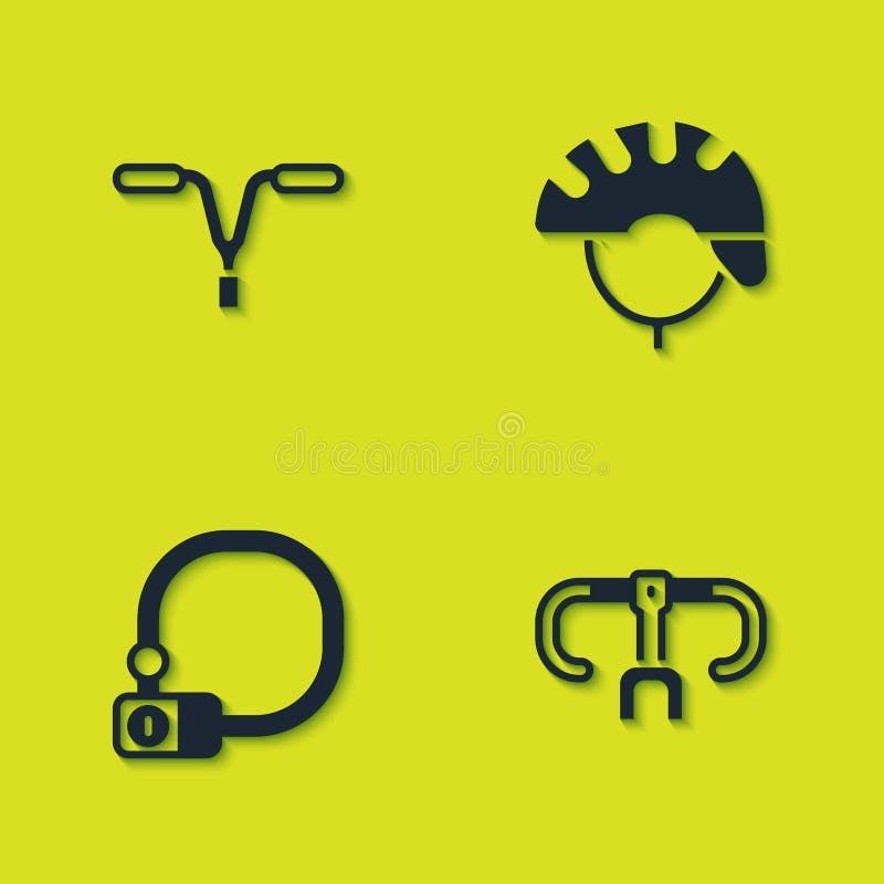 Set Bicycle Handlebar, , Lock and Helmet Icon. Vector Stock Vector