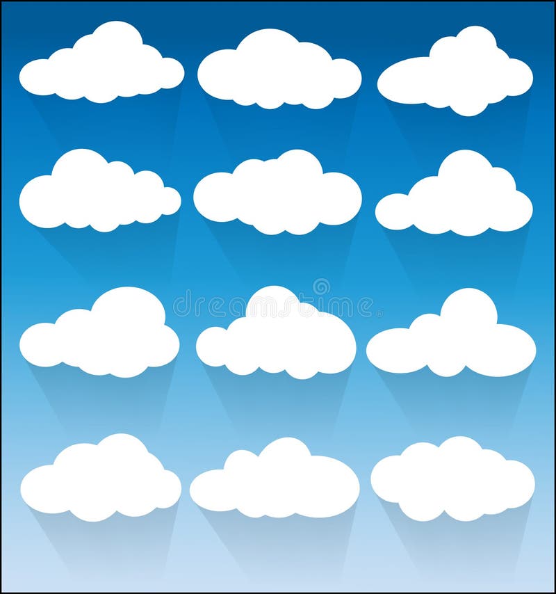 Set biel chmury ikony na błękitnym tle ilustracja wektor Set biel chmury ikony na błękitnym tle ilustracja wektor