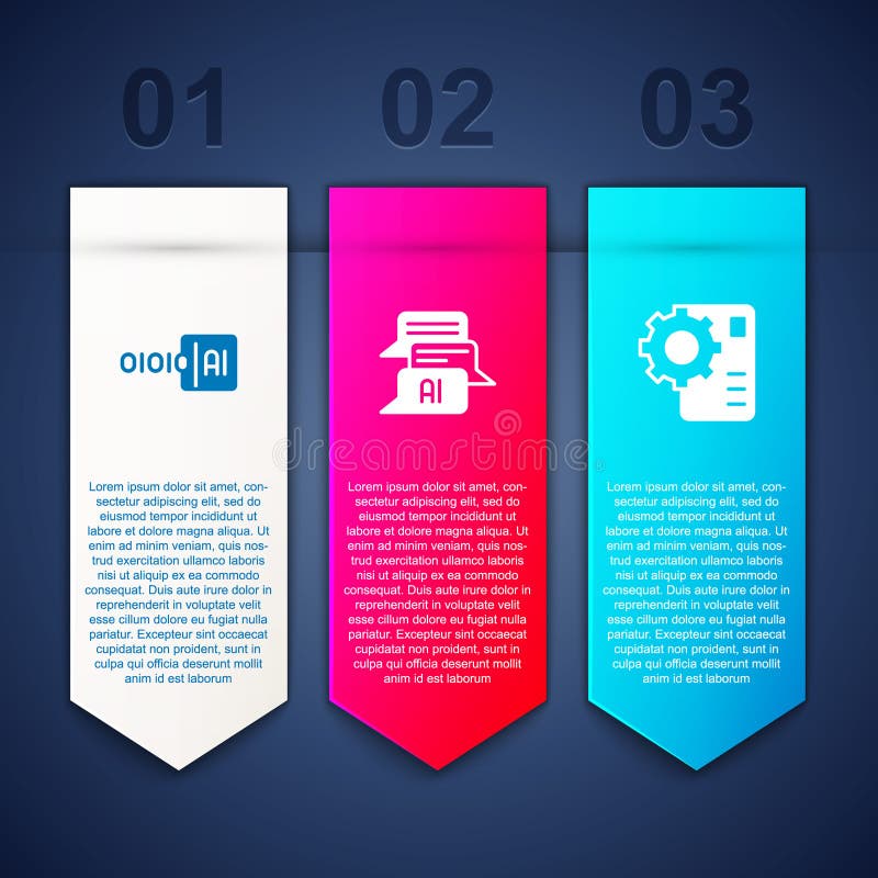 Set Binary code, Chat bot and Neural network. Business infographic template. Vector royalty free illustration