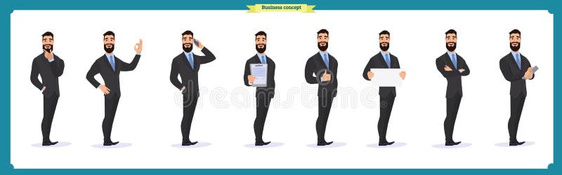Set biznesmena charakter pozuje, gesty, akcje, ciało elementy Odizolowywający na bielu royalty ilustracja Set biznesmena charakter pozuje, gesty, akcje, ciało elementy Odizolowywający na bielu royalty ilustracja