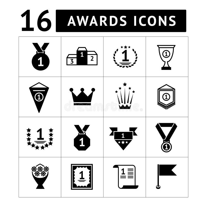 Set of black awards, prizes and trophy icons vector illustration Set of black awards, prizes and trophy icons vector illustration
