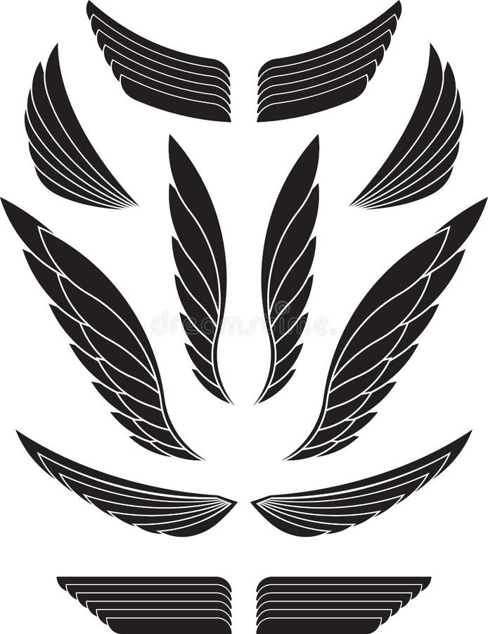 Set of Black Decorative Wings. Vector Illustration. Stock Vector
