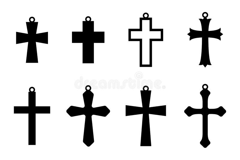 Set of the black earring crosses. Christian cross. Jewerly collection. Pendant. Vector illustration