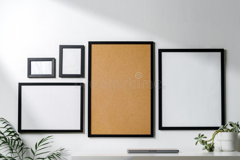 Set of Black Frames on White Wall with Copy Space Stock Image Image