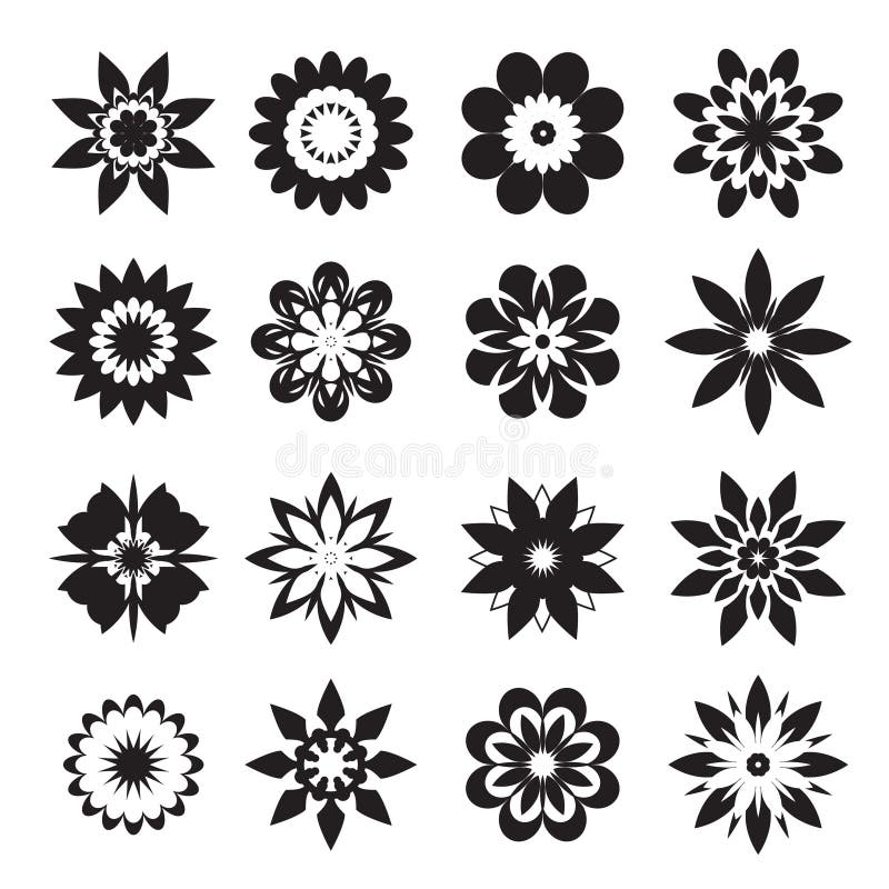 Set of Black Geometric Flowers. Vector Illustration. Stock Illustration ...