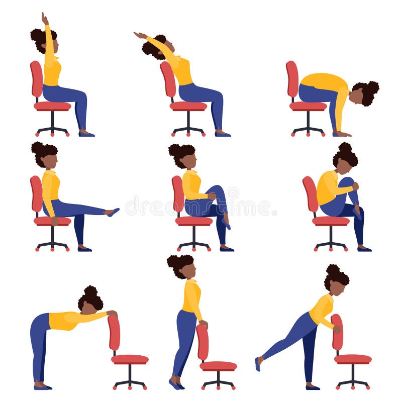 Set Of Girls Doing Exercises On The Office Chair Stock Vector Illustration Of Back Routine 199143141