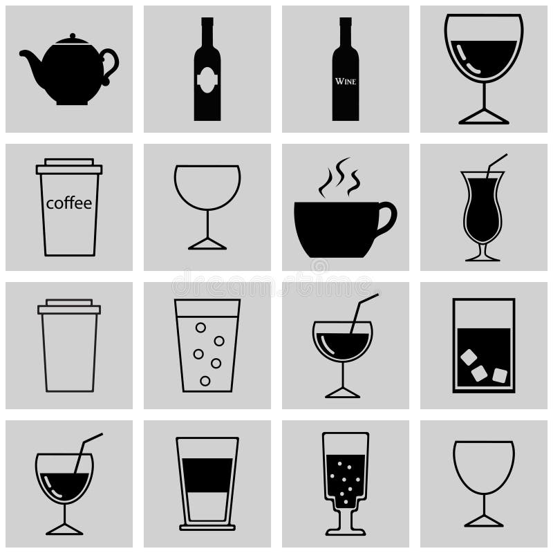 Set Black Icons Simple Drinks Stock Vector Illustration of interface