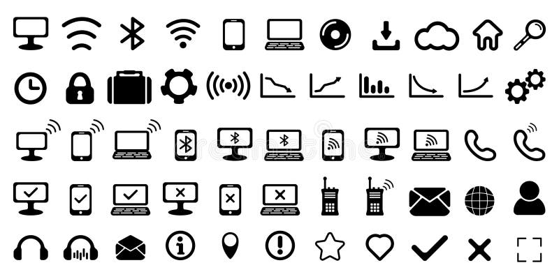 Set of black internet vector icons. Vector web icons. Set of social symbols. Business icons set. Vector illustration. stock illustration