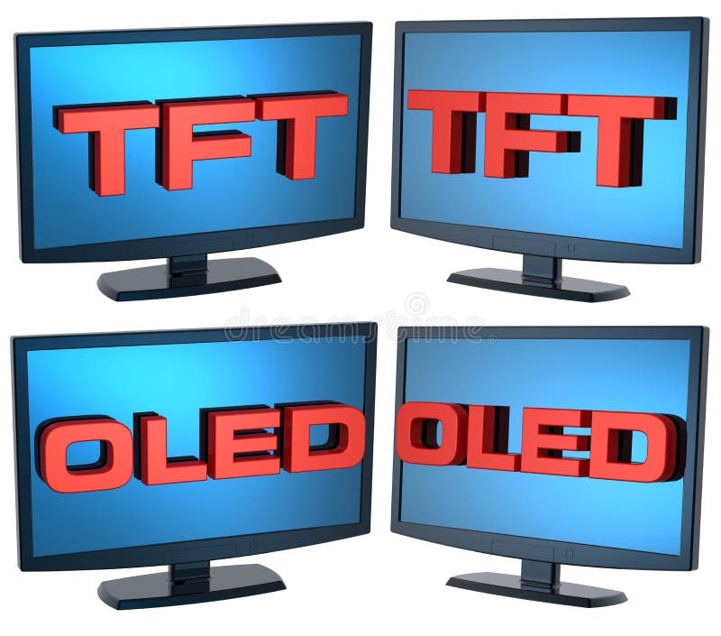 Set of black Lcd tv monitor on white background.