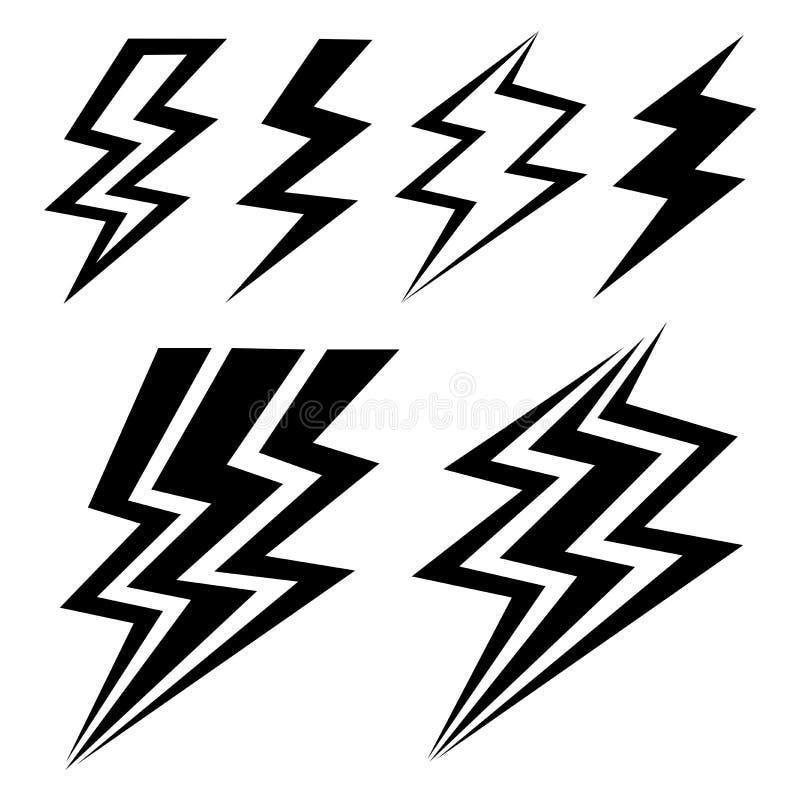 Set of Black Lightning Icon Stock Vector Illustration of abstract
