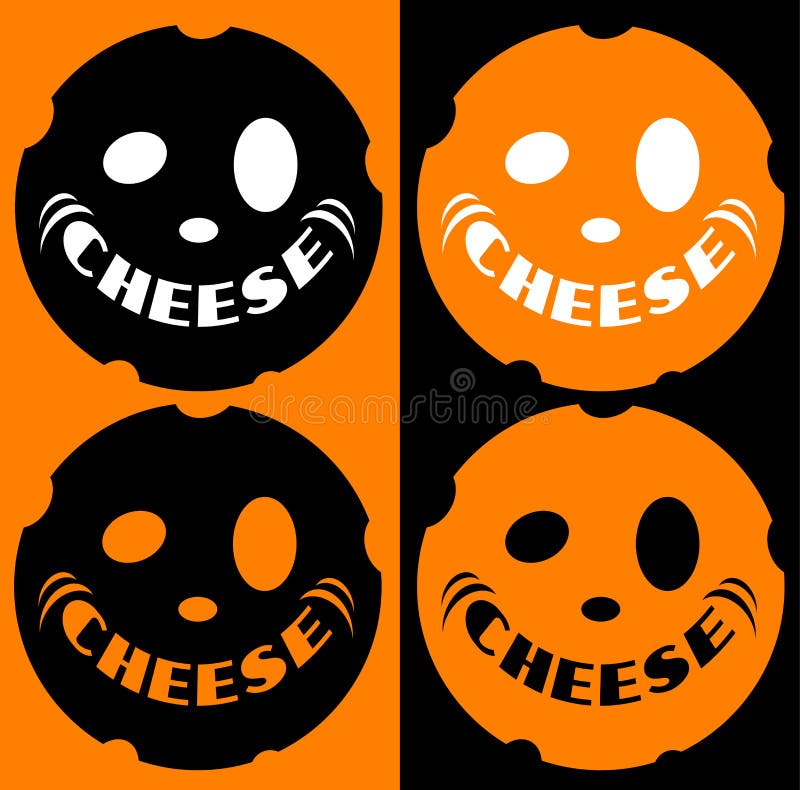 Set of black minimal cheese logo in the form of a funny mug creative stock illustration