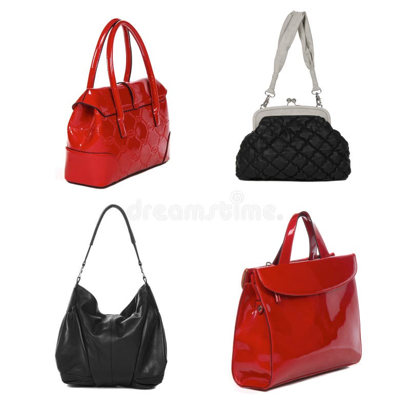 Set of black and red leather female bags