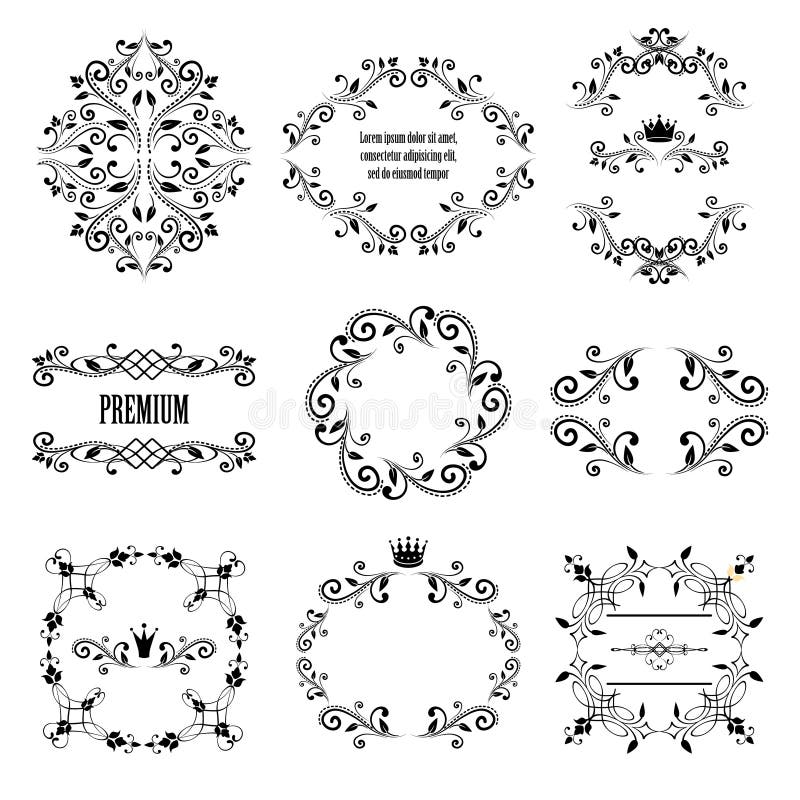 Set of black retro styled ornamental designs stock illustration