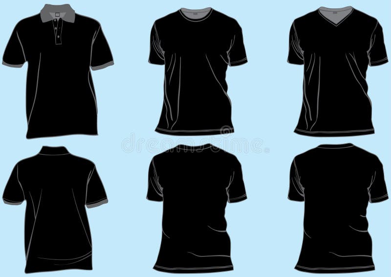 Shirt and tshirt set template with collar,v-neck and round neck. Front and back in separate layers easily editable. Golf tee outline illustrations