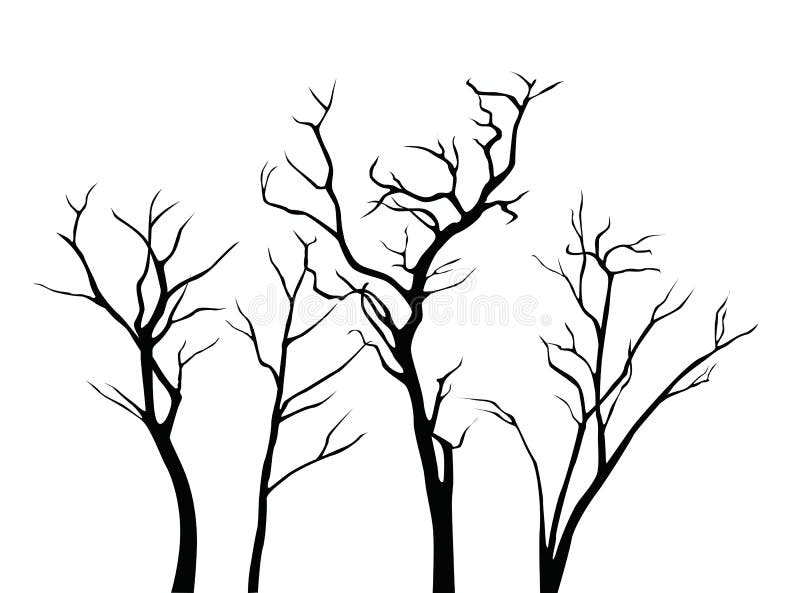 Set of black vector tree branches silhouettes isolated on white background stock illustration