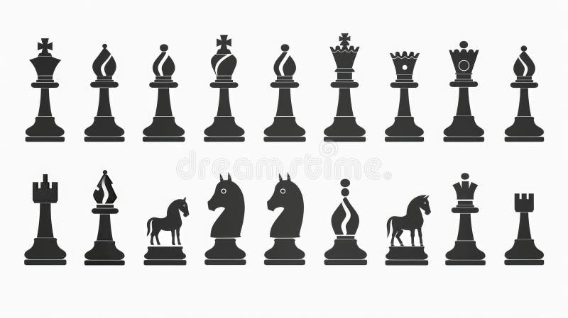 A set of black and white chess pieces on a table stock image