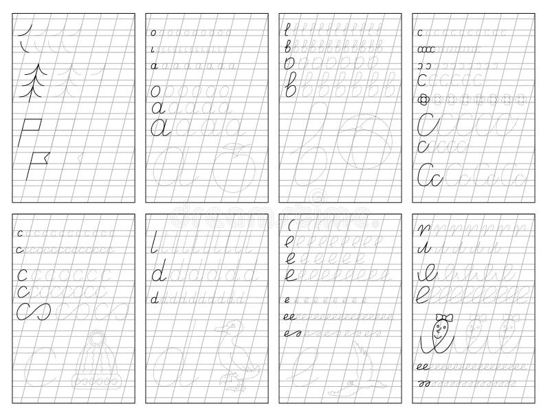 Set of Black and White Educational Pages on Oblique Line for Kids