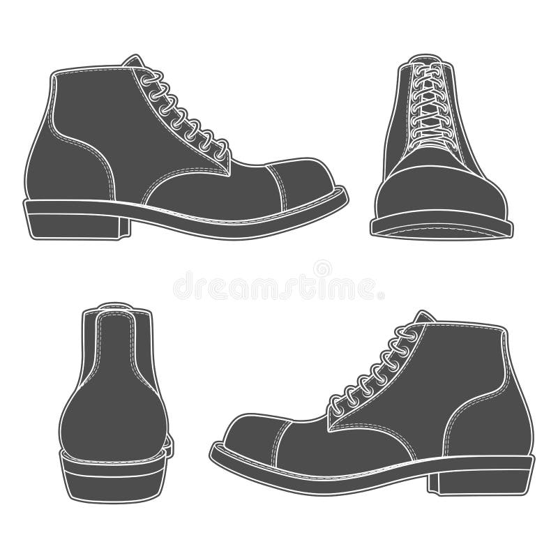 Set of Black and White Illustrations with Classic Shoes. Isolated ...