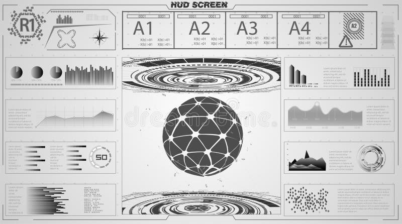 Set of black and white infographic elements. Head-up display elements for the web and app. Futuristic user interface. stock illustration Set of black and white infographic elements. Head-up display elements for the web and app. Futuristic user interface. stock illustration