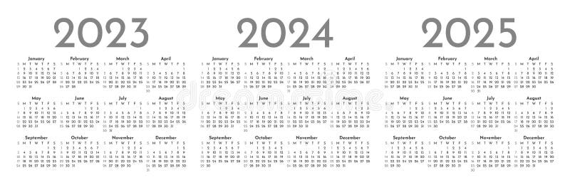 set-of-black-and-white-monthly-calendar-templates-for-2023-2024-2025-years-stock-vector