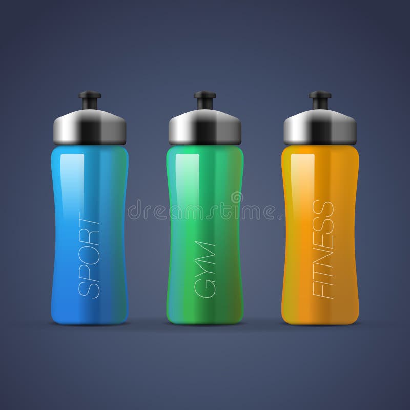 Set of blank colorful sports bottles for water