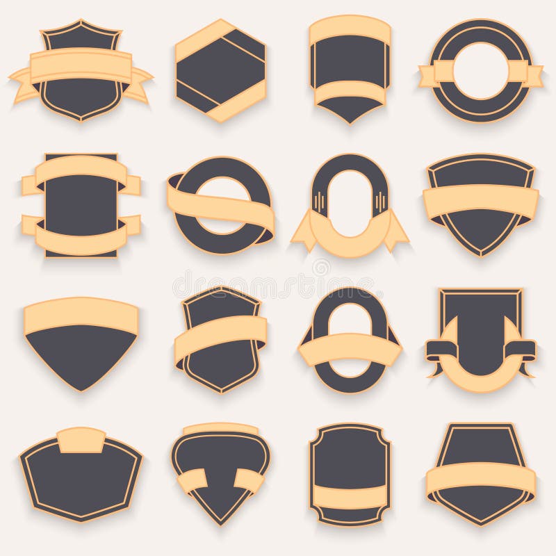 Set of blank empty dark shields. Shield badge shapes. Vintage vector frames for emblems, labels, insignia. Minimal shield vectors
