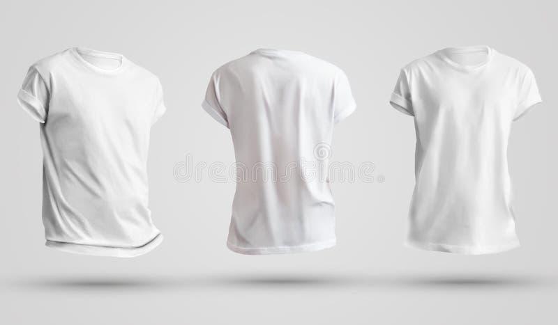 Set of Blank Men`s T-shirts Shadows, Front and Back View. Design Template on White Stock Image - Image of clothing: 164618589