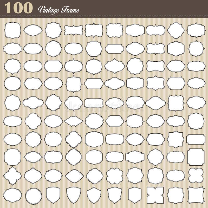 Set of 100 blank vintage frame on white background