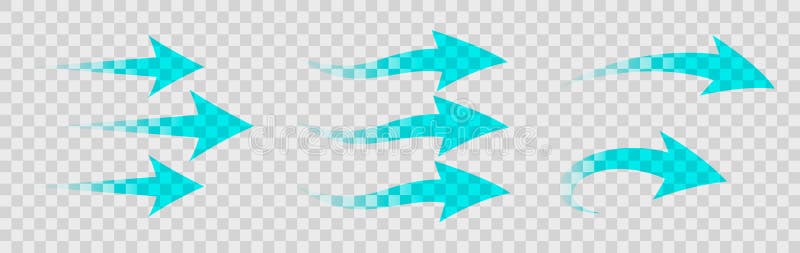 Set of blue arrow showing air flow isolated on transparent background - vector