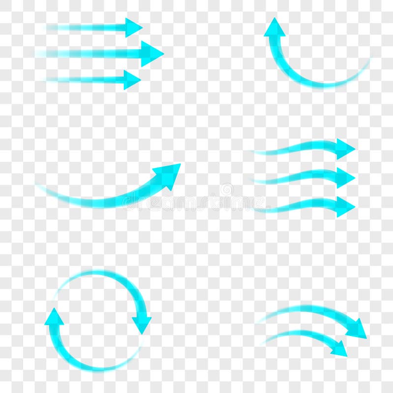 Set of blue arrow showing air flow isolated on transparent background. Vector design element.