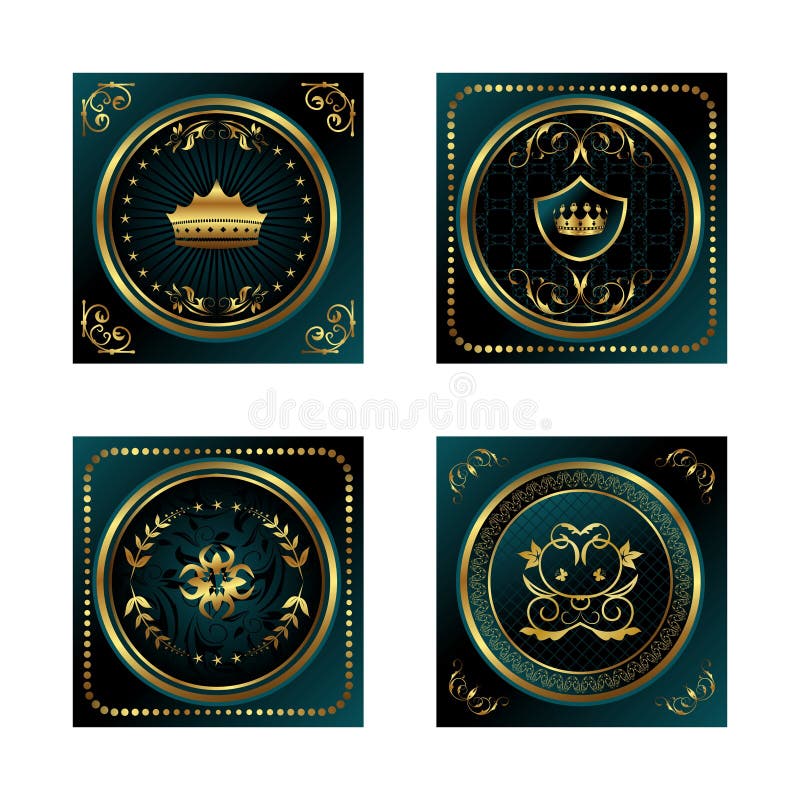 Set blue dark gold-framed labels