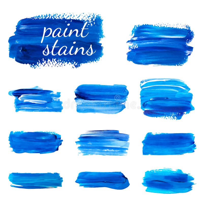 Set of Blue Gouache Paint Stains Stock Vector Illustration of