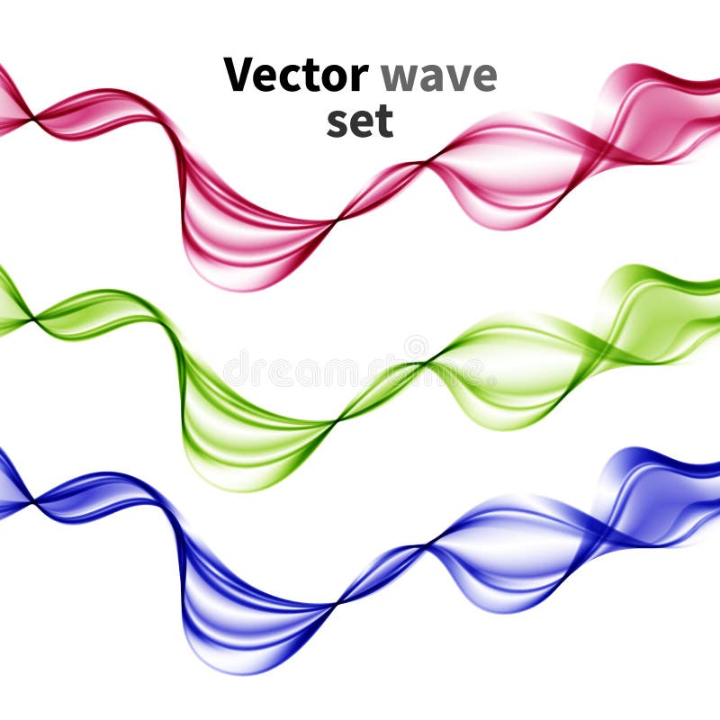 Set of Blue, Green, Pink Wavy Vector Horizontal Waves on a White