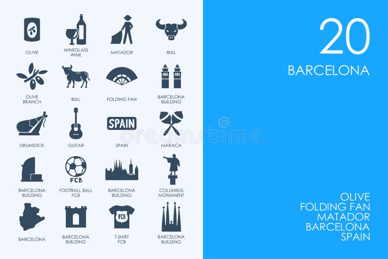BLUE HAMSTER Library Barcelona vector set of modern simple icons.
