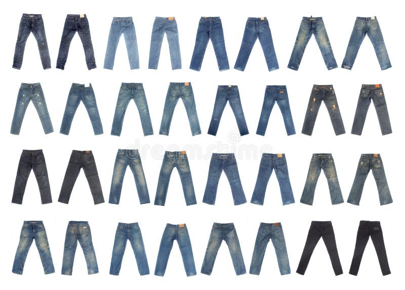 Set blue jeans isolated on white background